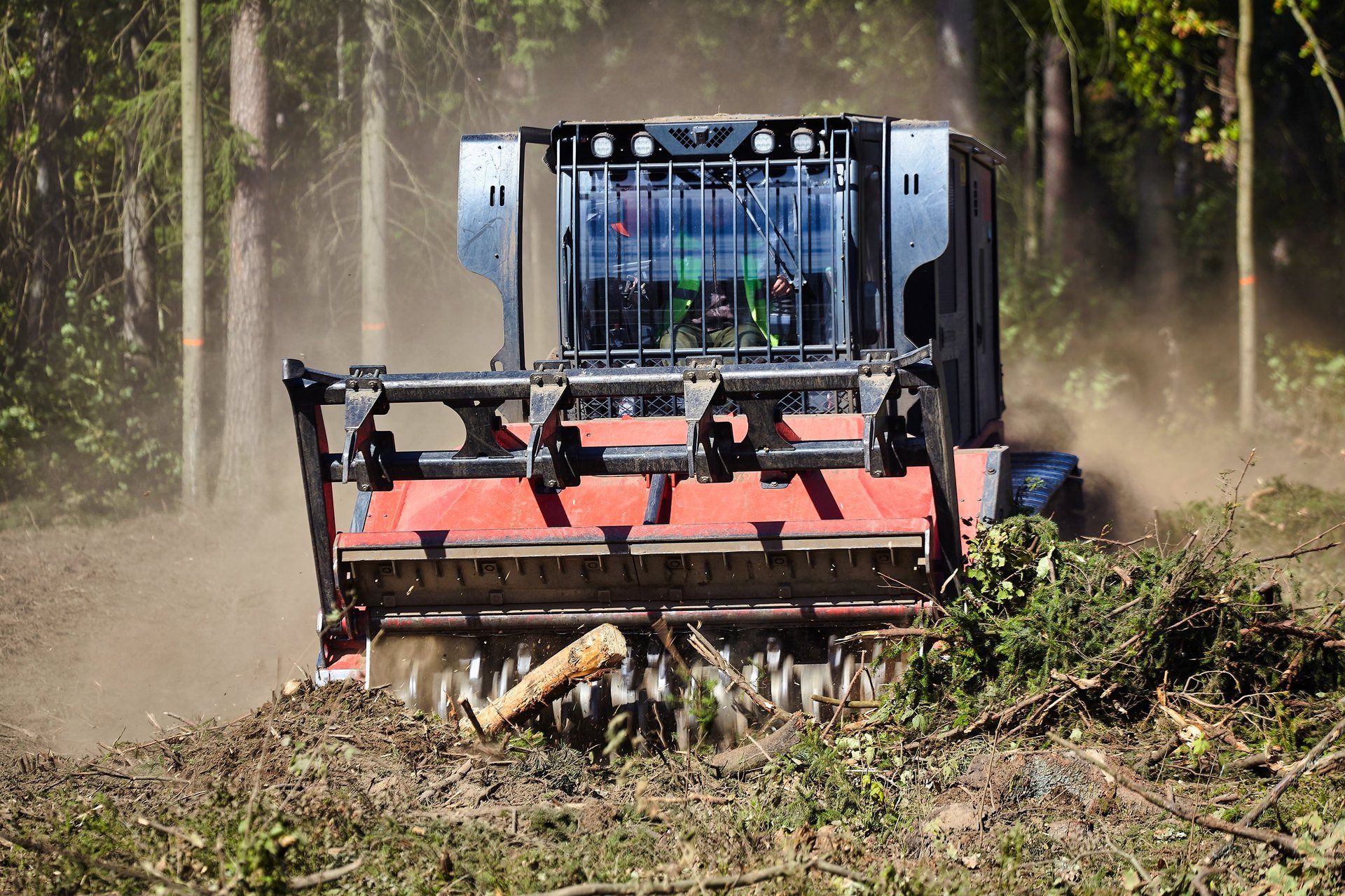 Heavy machinery forestry mulching equipment in forest